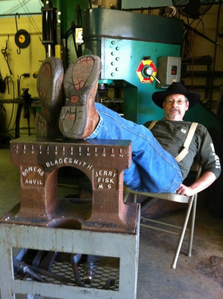 Master Bladesmith Jerry Fisk in a rare moment of repose. Source: facebook